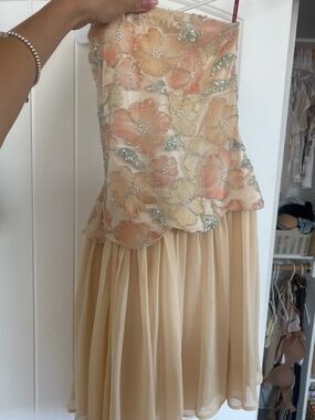 Miss Circle Beige Floral Sequin Party Dress